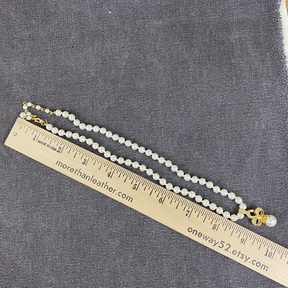 Vintage Pearl Necklace with Rhinestones Bow Gold - Picture 8 of 8